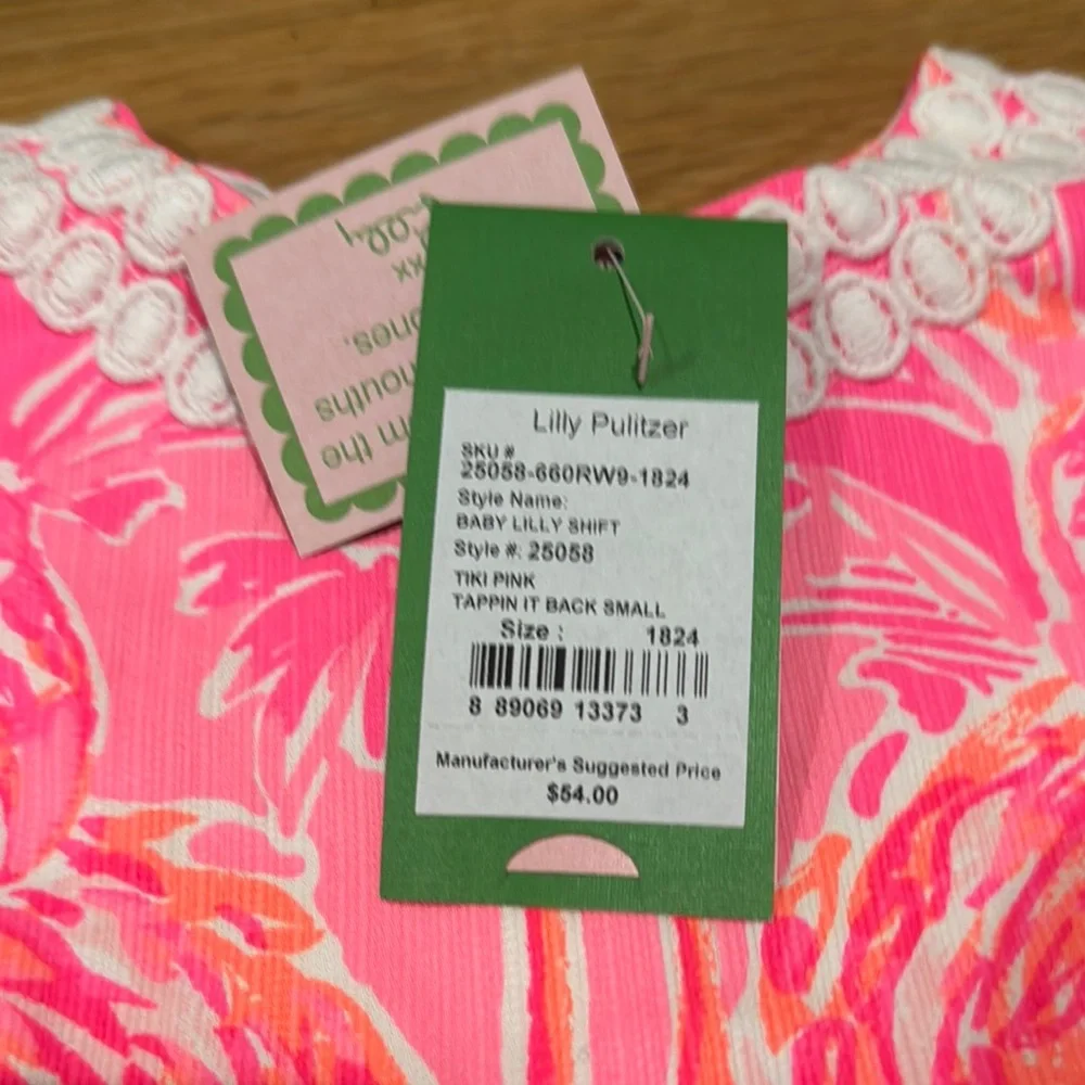 Lilly Pulitzer baby shift dress tiki pink and tapping it back small print NWT - Picture 2 of 2